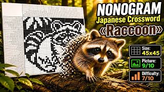 Raccoon Nonogram 45x45 🦝 | Satisfying Japanese Crossword | Difficulty:6/10