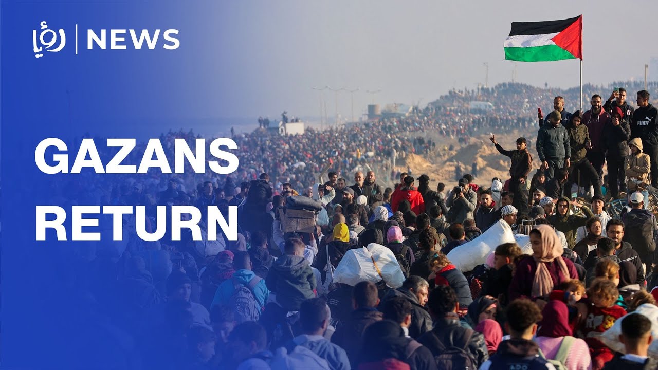 Displaced Gazans return to the north - YouTube