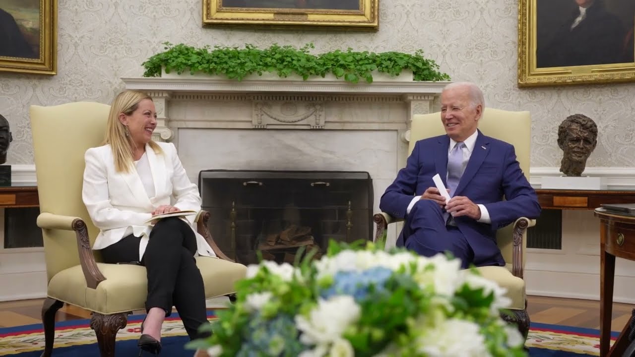 Italian Prime Minister Giorgia Meloni with US President Joe Biden at the White House