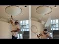 Man Smashes Chandelier While Practicing Tennis Swing #Shorts