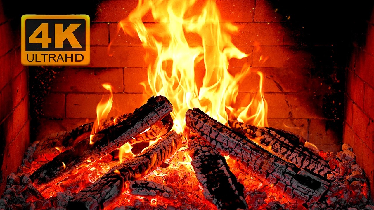 🔥 Уютный камин в формате 4K – потрескивание поленьев и успокаивающее пламя для глубокого расслаблени