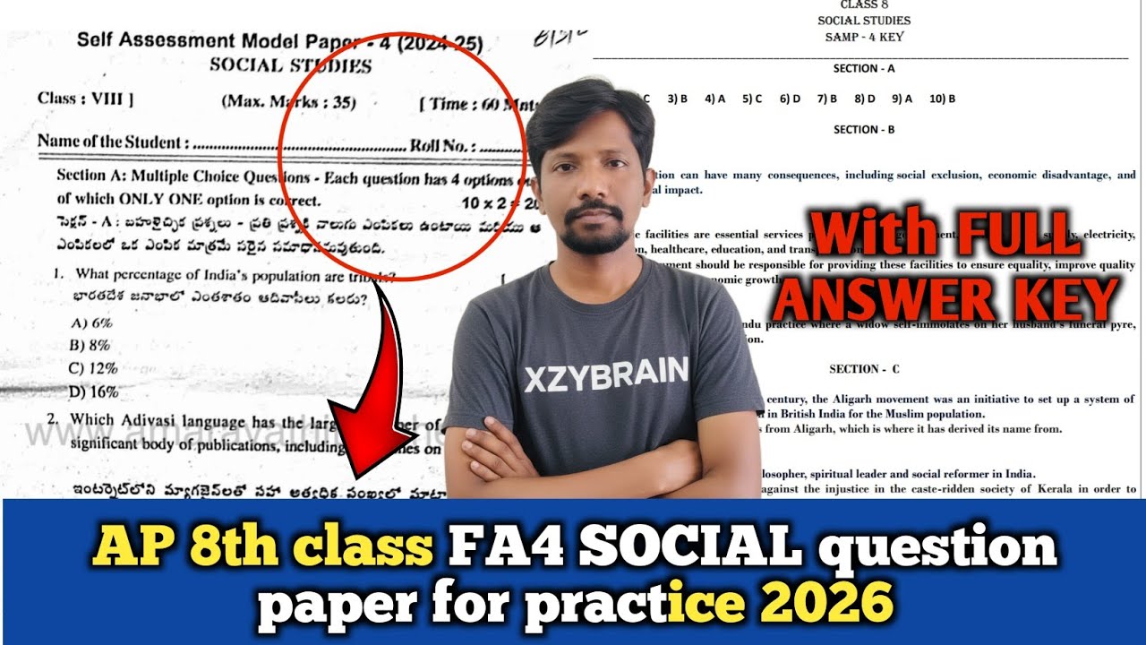 Ap 8th class FA4 social question paper 2026 || FA4 8th Social question paper 2026|| Fa4 8th Social