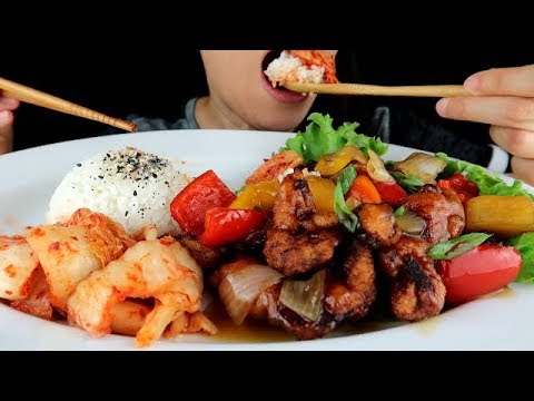 ASMR Sweet & Sour Pork with Rice & Kimchi *Cooking, No Talking Eating Mukbang