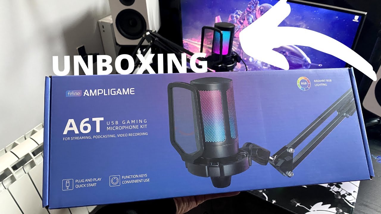 fifine Ampligame A6T USB GAMING Microphone KIT Unboxing 