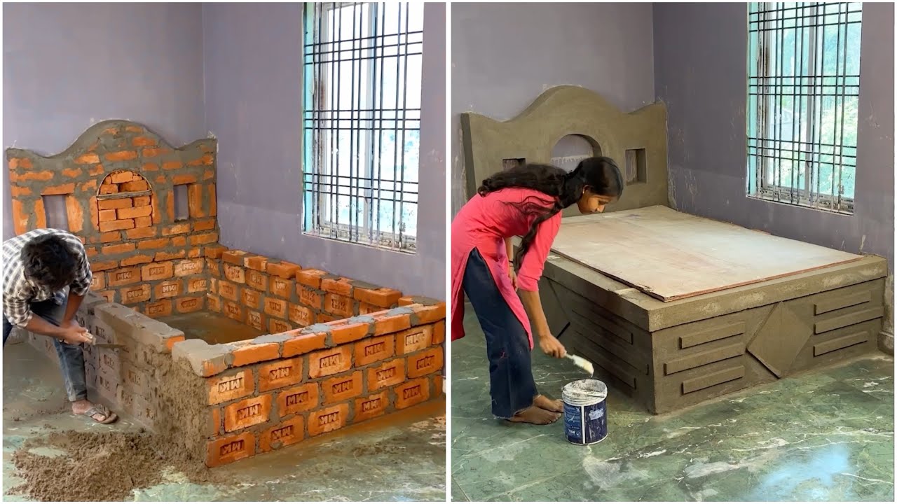Мы построили кровать из кирпичей! Конечный результат вас шокирует 😳 #СделайСам #ПоделкаИзЦементны...