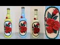 3D Bottle Art/Altered Bottle/Glass Bottle Reuse Idea/Clay Art On Bottle/DIY Clay Roses #3DBottleArt