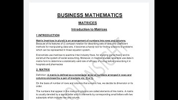 IGNOU BCOC 134 BUSINESS MATHEMATICS & STATISTICS UNIT 1 INTRODUCTION  TO MATRICES NOTES