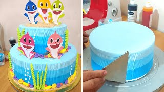 PASTEL DE BABY SHARK |TORTA DE BEBE TIBURON|como decorar una torta de baby shark con crema chantilly