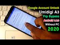 Umidigi A3 Frp Bypass | Umidigi A3 Google Account Unlock | Android 8.1.0 Pie Without PC 2020 |