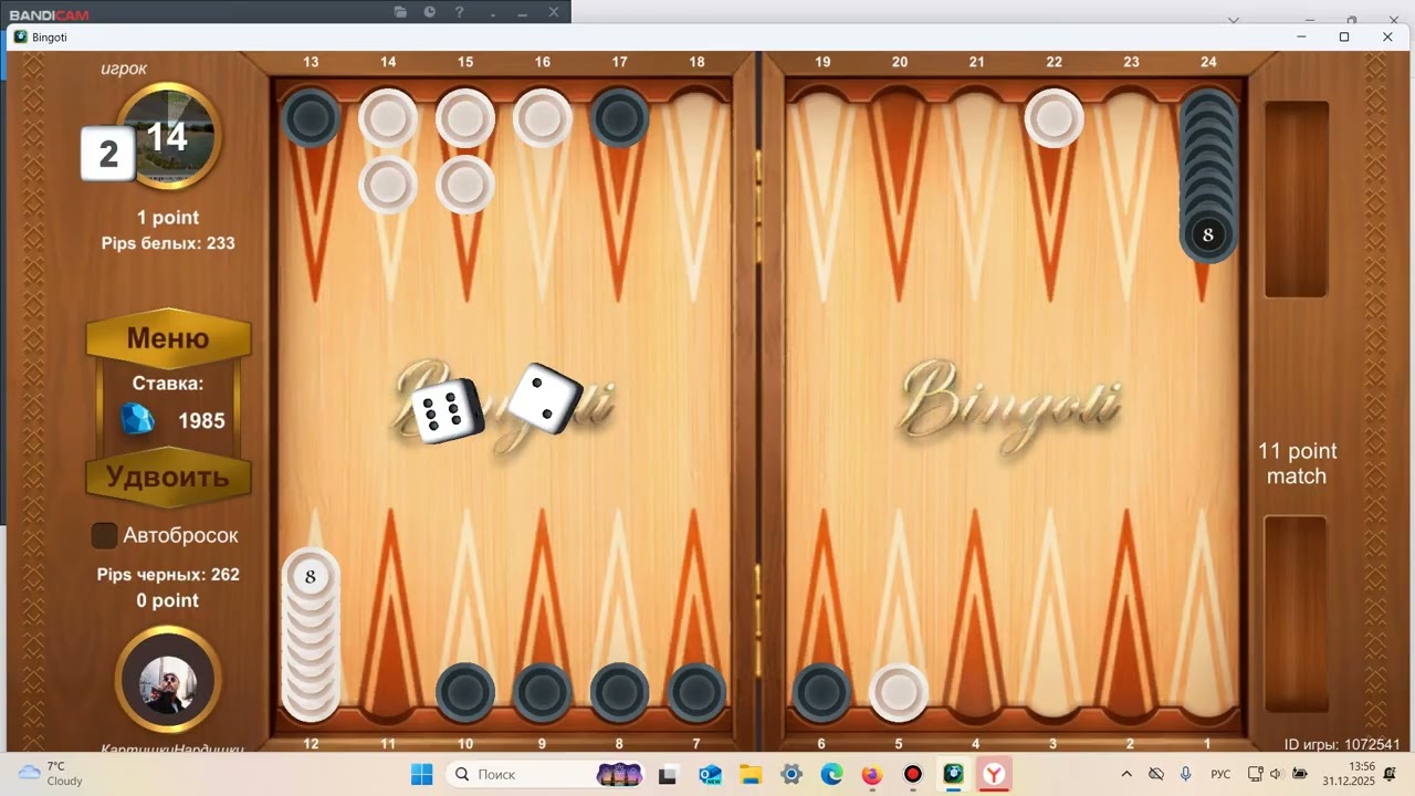 Нарды, тавла на деньги.Матч до11 очков.Ноздря в ноздрю.