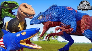 SPIDERMAN vs. BLACK ADAM, CAPTAIN AMERICA, GREEN LANTERN All Big Dinosaurs Fight  Jurassic World