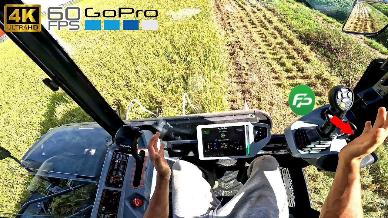 【コンバイン】直進キープ GPS自動操舵 クボタDR6130GS稲刈り【オペレーター目線】2025