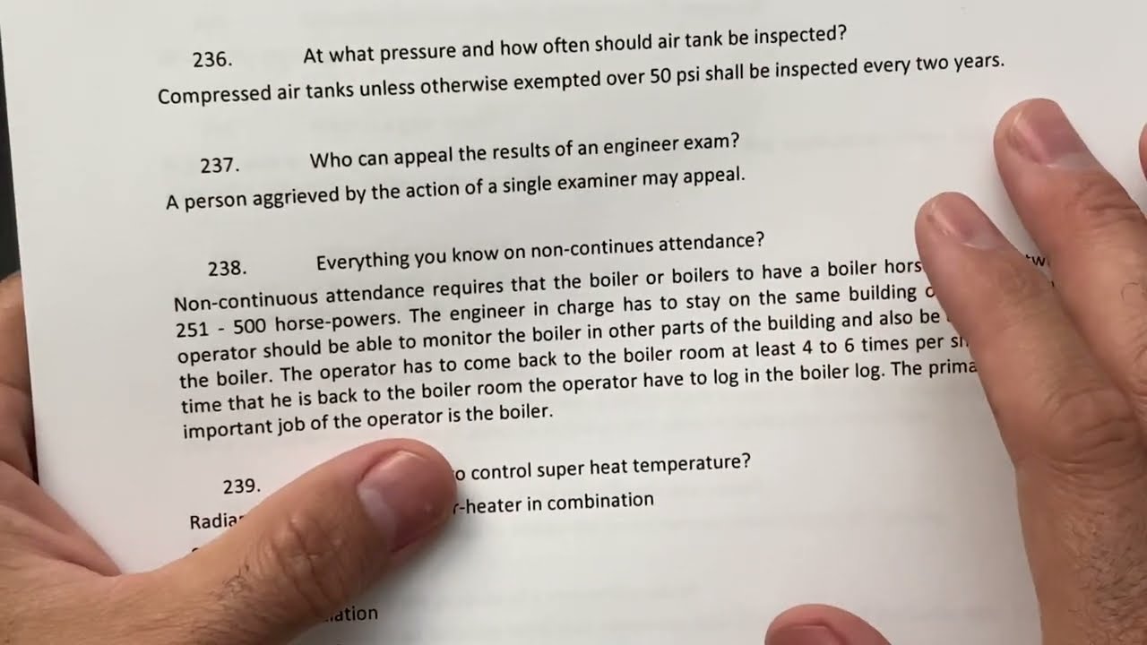 Questions and answers on boiler license exam or test definition on Ph