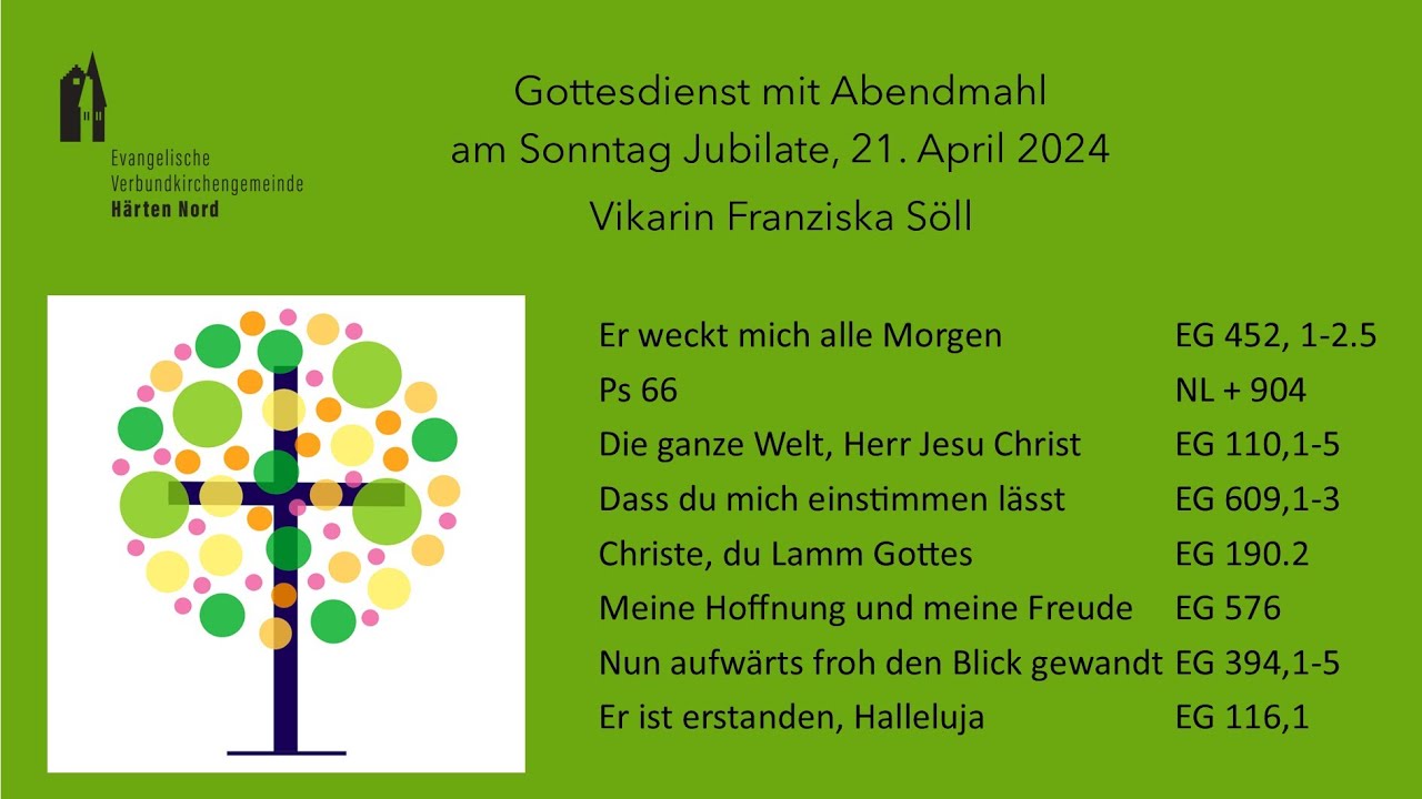 Gottesdienst am Sonntag Jubilate, 21.04.24, 10.00 Uhr - YouTube