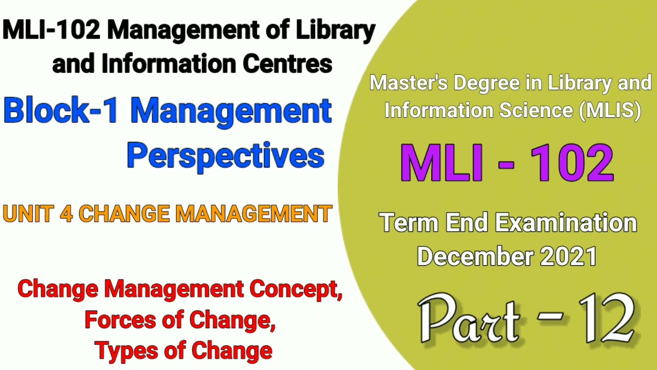MLI 102 UNIT 4 CHANGE MANAGEMENT | Block 2 | Change Management Concept,Types of Change | Lecture- 12