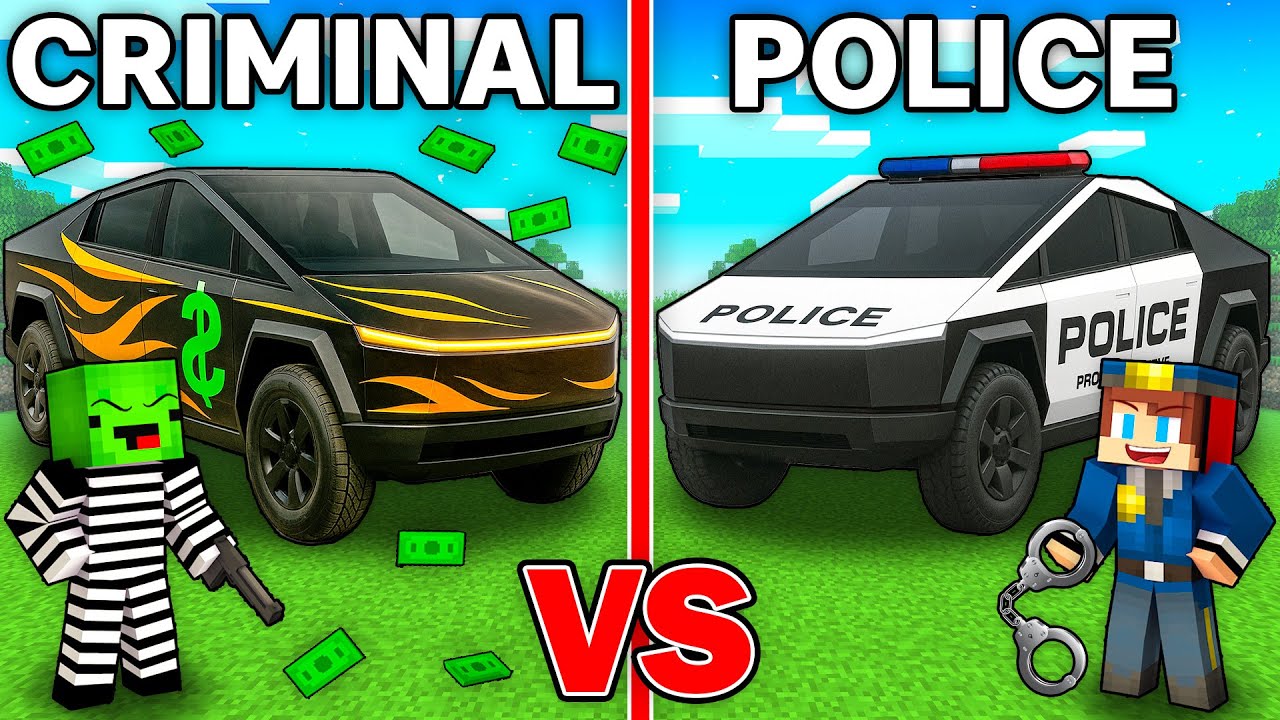 Майки Криминал против Джей-Джея Полицейского Кибертрака: битва на выживание в Minecraft — Maizen