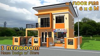 36 SQM | SMALL 2 STOREY HOUSE DESIGN with SARI-SARI STORE | 3 BEDROOM | 2 T&B | SIMPLE HOUSE DESIGN