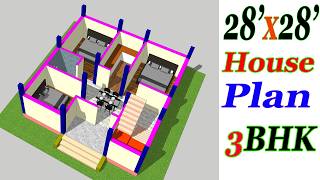 28'x28' ka house Plan Idea II 3Bhk Home Design II Simple Ghar