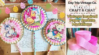 Vintage Inspired Easter Decorations New Style Crepe Paper Vintage Book Page Rosette Medallions