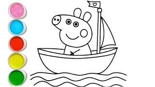 peppa pig in a boat⛵ step by step drawing and coloring for kids and toddlers || easy peppa pig draw