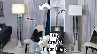 DIY MIRRORED CRYSTAL FLOOR LAMP USING RECYCLED WOOD AND KITCHEN SUBWAY TILES