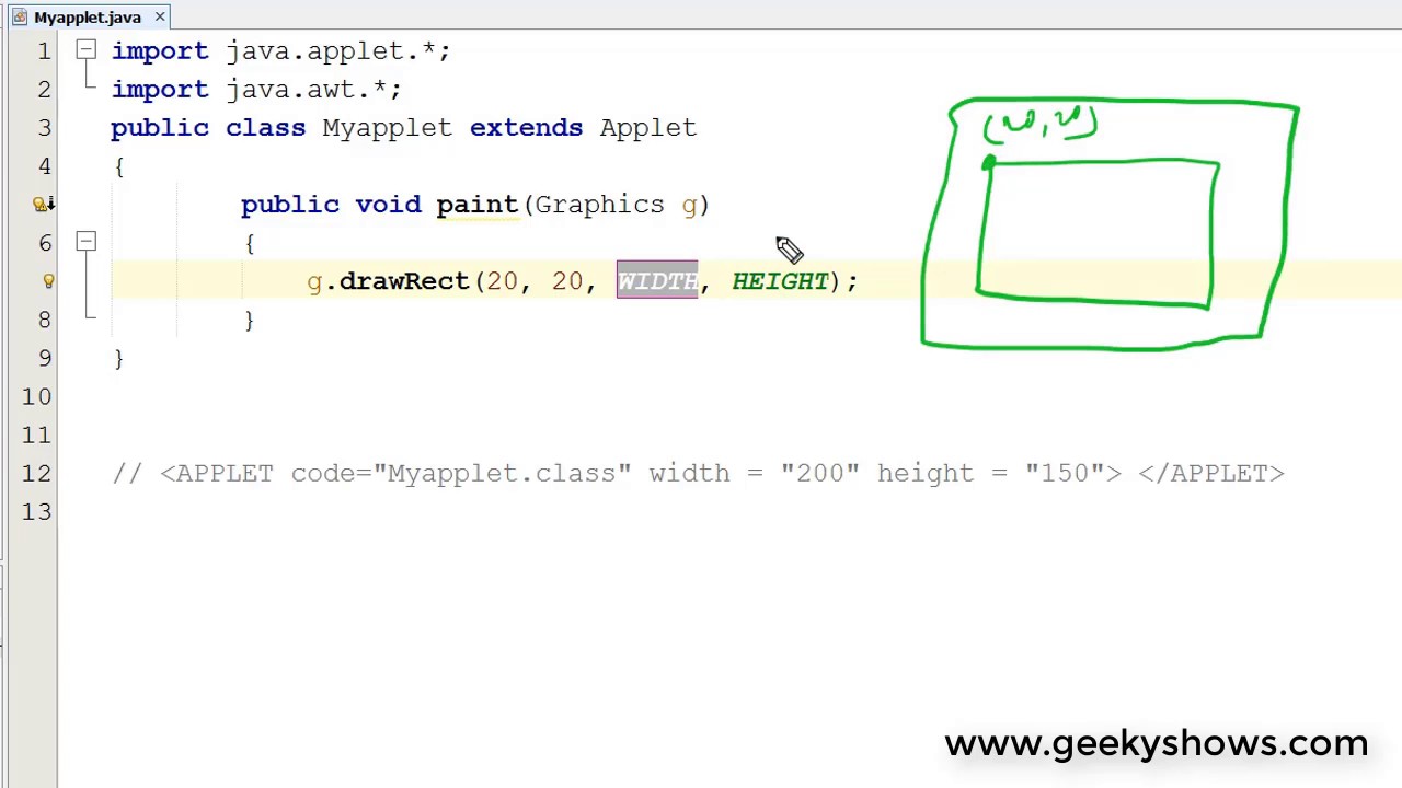 Draw Rectangle In Java Applet Hindi