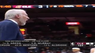 Gregg Popovich Calls Time-Out 14 Seconds Into The Game Spurs Vs Cavs Jan 23