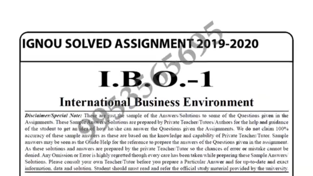 IBO-1 Solved Assignment 2019- 20