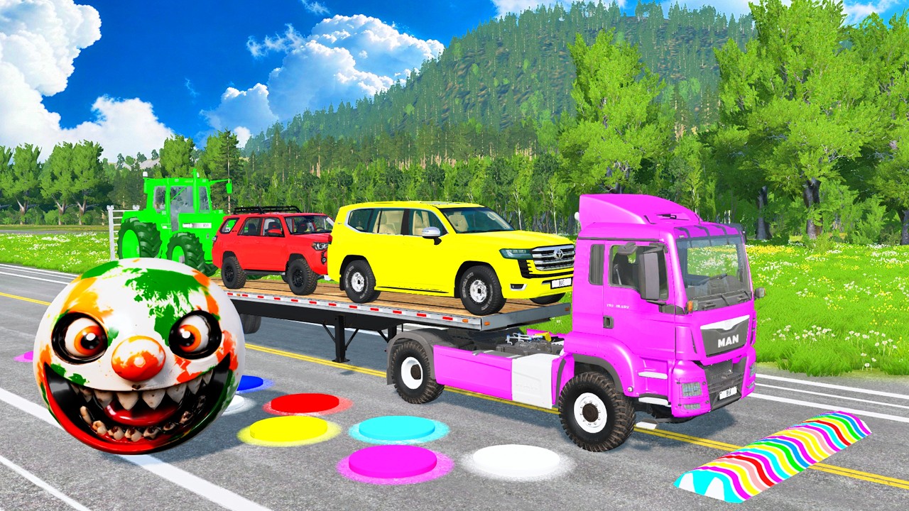 Flatbed Truck Mcqueen | Transportation with Truck - Pothole vs Car # -BeamNG.Drive
