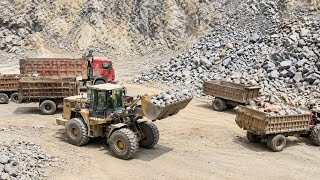     CAT 966D Loader Extreme Rock Loading | Heavy Machinery at Busy Quarry Site