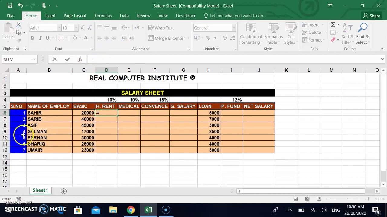 How To Create Salary Sheet Youtube