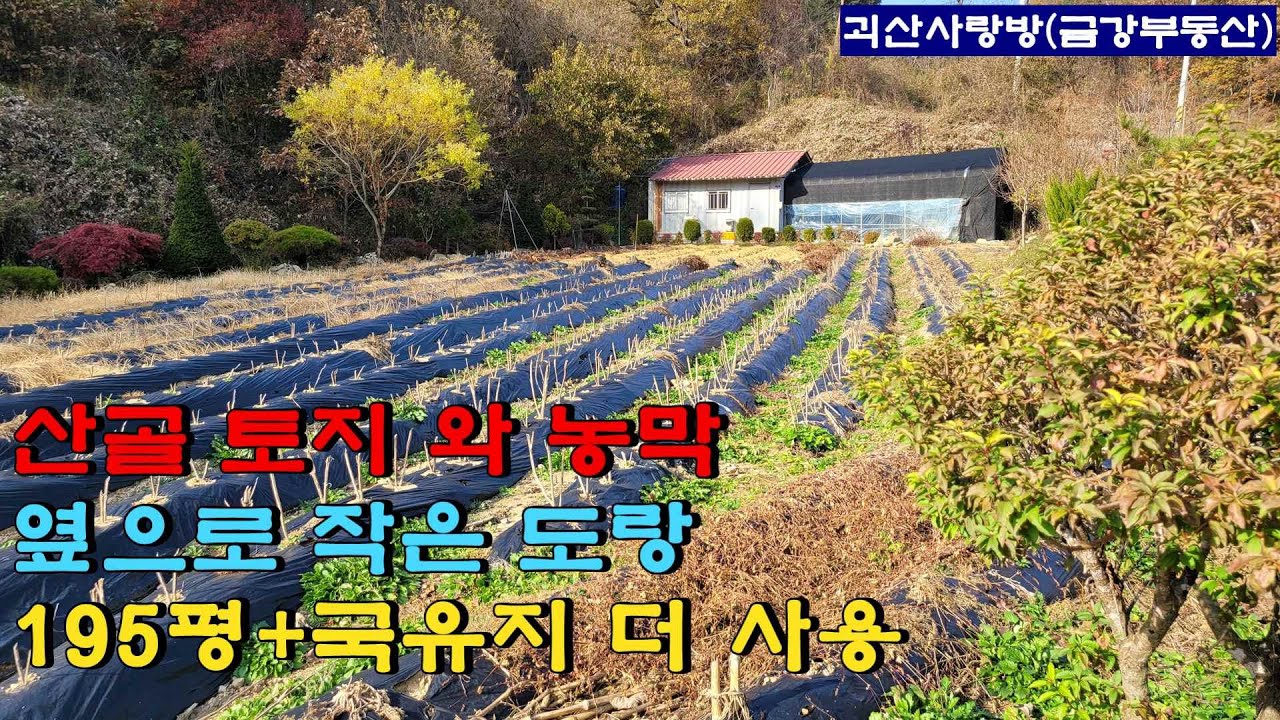 758. 괴산군 불정면. 산골 토지와 컨테이너 농막. 옆으로 작은 도랑. 195평 + 국유지 더 사용= 300평 이상. 괴산사랑방, 괴산부동산, 괴산토지, 괴산땅, 괴산전원주택.