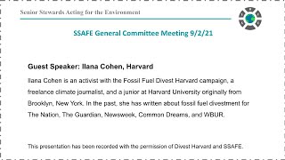 SSAFE Divestment Presentation with Divest Harvard 9-2-21