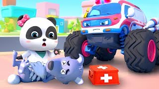 going to the doctor monster ambulance nursery rhymes kids songs baby cartoon babybus