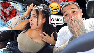 OPENING MY GIRLFRIEND'S WINDOW WHILE GOING THROUGH THE CAR WASH *HILARIOUS*