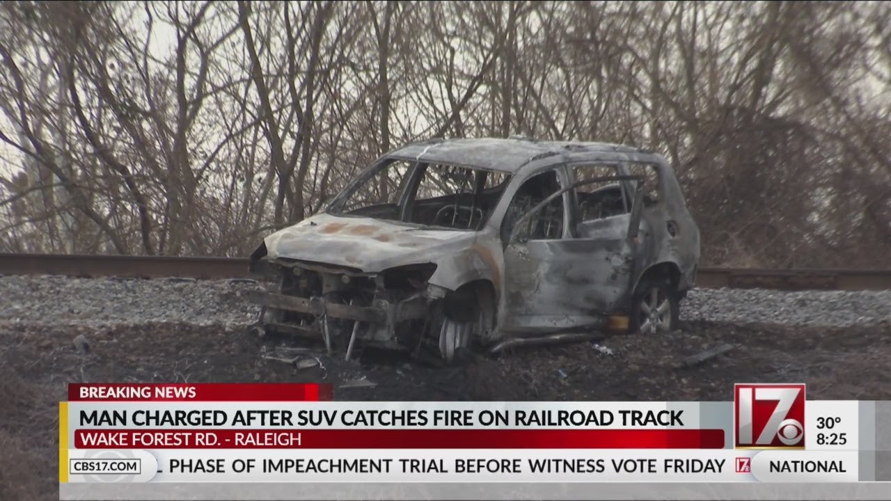 Man charged with DWI after SUV catches fire on Raleigh railroad tracks ...
