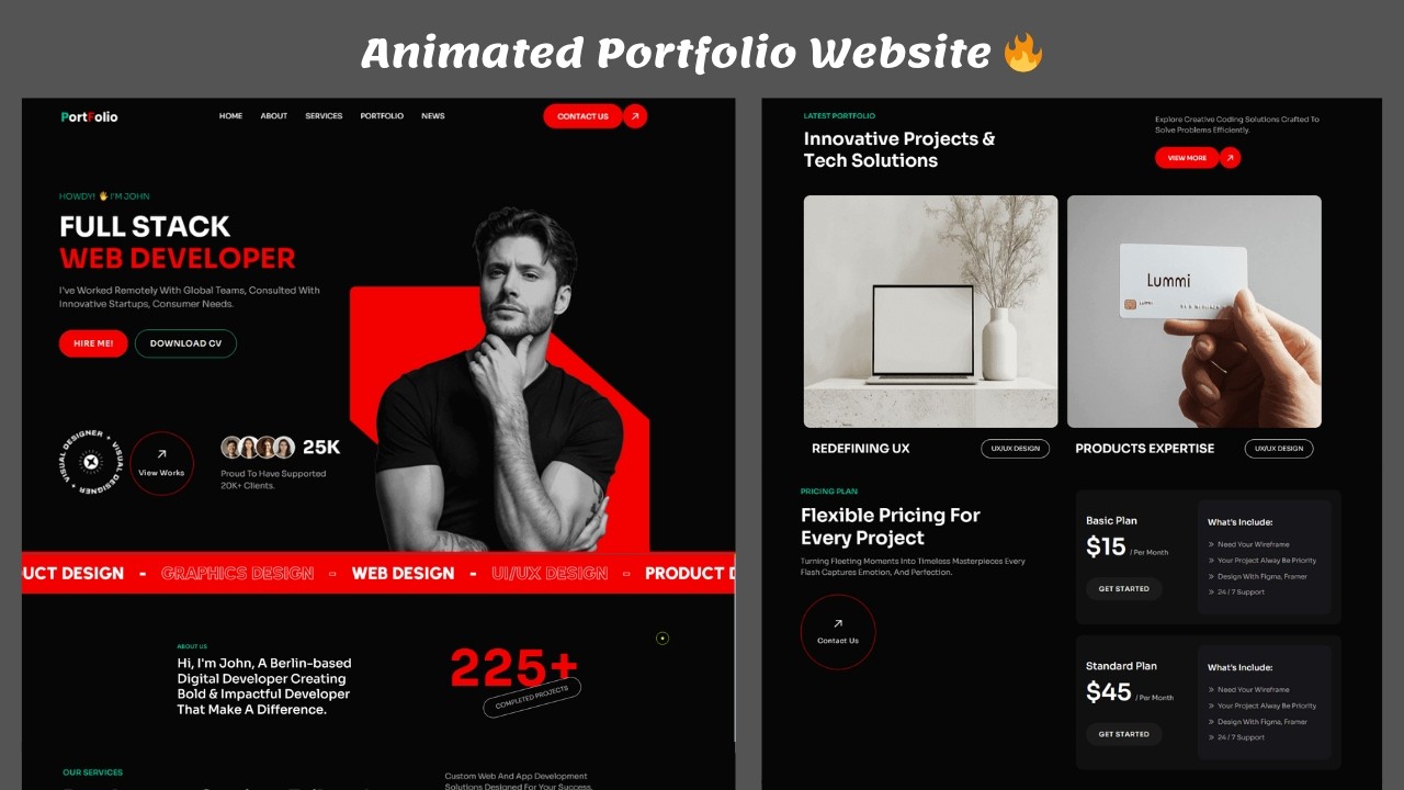 Animated Portfolio Website Using HTML CSS JavaScript | Modern UI Design ...