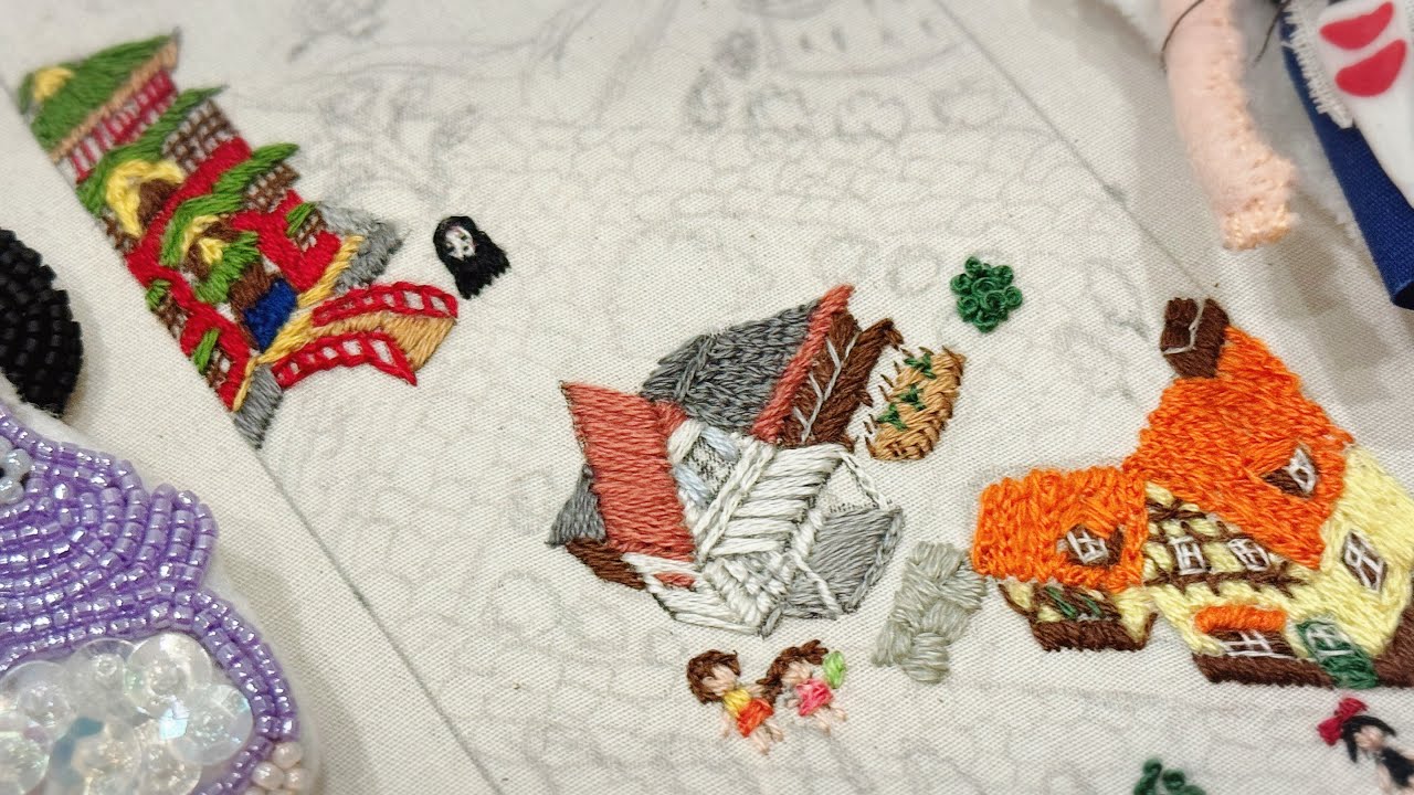 ジオラマみたいな街並みの刺繍④ - YouTube