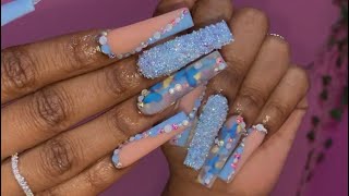 Watch me work : LONG ACRYLIC NAILS! Color block tutorial 