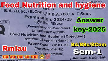 Food nutrition and hygiene answer key-2025 | Rmlau girls solved paper-2025 Co-curricular ba bsc bcom