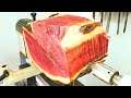 Woodturning - Red vase!! लकड़ी मोड़ 【木工】木工旋盤を使って赤い花瓶を作る！