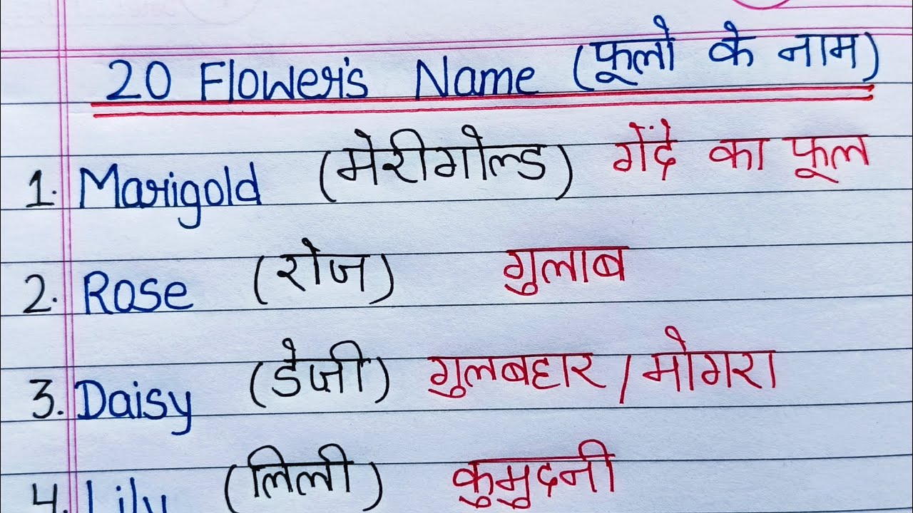 20 Flowers Name Flowers Name in English and Hindi Flowers Name