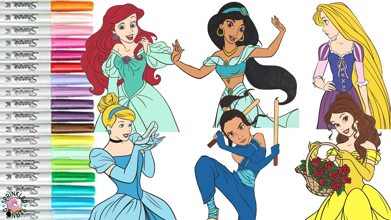 Disney Princess Coloring Book Compilation Rapunzel Cinderella Belle ...