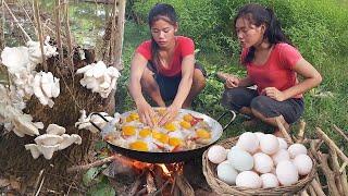 Pick egg and mushroom in forest,Spicy egg Cooking with Mushroom so delicious food