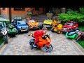 Tema Ride on Tractor Police Car Tank Sportbike Learn Colors with Cars Collection