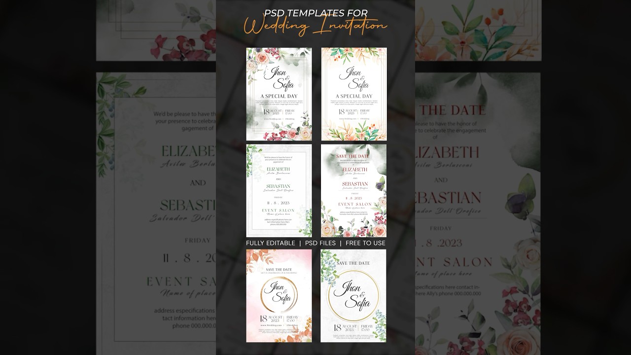 6 Free Wedding Invitation Templates | Fully Editable PSD Files✌🏻 #invitation #wedding #invites