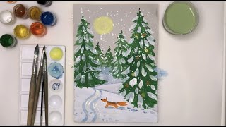 Как нарисовать зиму поэтапно. Рисуем зиму гуашью легко. Урок рисования для самых маленьких.