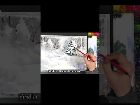 #shorts Without Sketch Landscape Watercolor- <strong>Snowy</strong> Riverside. NAMIL ART