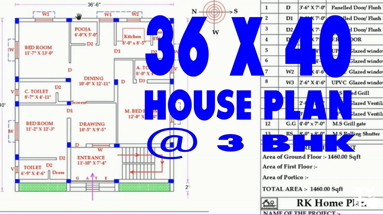 Rk Home Plan 36 X 40 West Face 3 Bhk House Plan