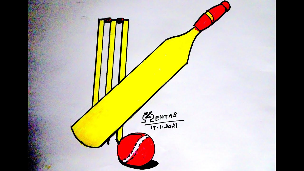 Bat -Ball drawing 🏏/Easy drawing of Bat and Ball🏏---- MEHTAB HUSAI